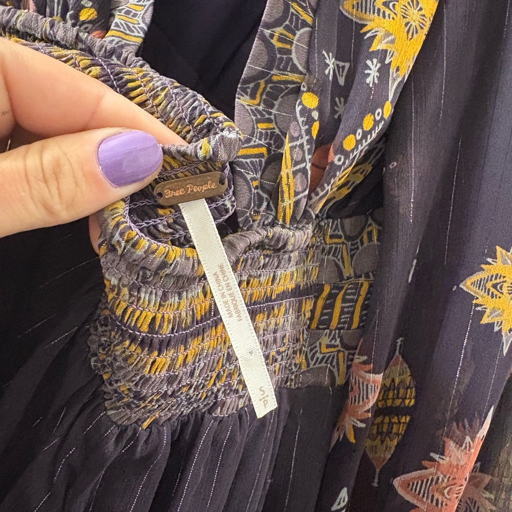 Rare Free People Wishing Well Metallic Lurex Boho Printed Midi Dress Small - Picture 10 of 10